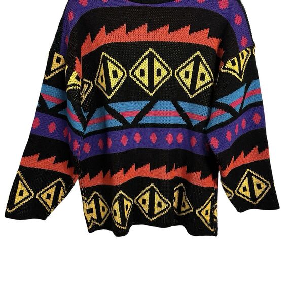 VTG Croquet Club Womens Sz L Geometric 80s 90s Retro Sweater Granny Core USA - Picture 3 of 7